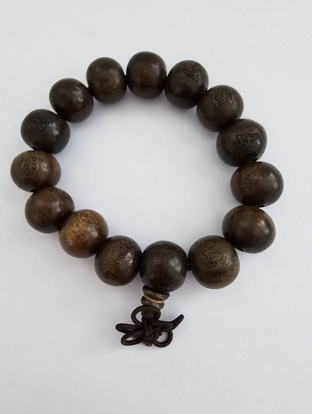 Vintage Carved Agarwood (Oud) Buddhist Prayer Mala Bracelet​